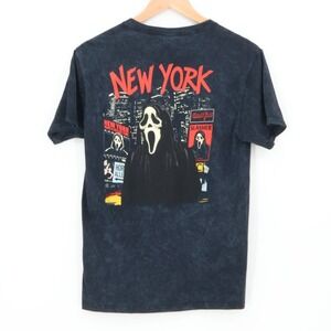 Ghost Face New York Graphic T Shirt Black Acid Wash Scream Movie Tee Mens Small
